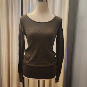ANN TAYLOR LOFT Brown Merino Wool Blend Crewneck Sweater with Back Zipper Small